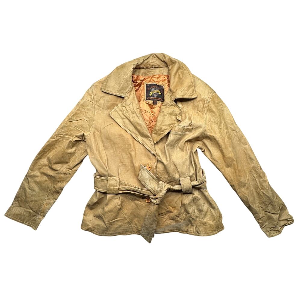 Vintage Adventure Bound Leather Bomber Car Coat Womens Large Lined Tan